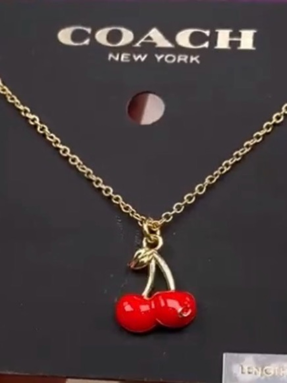 Coach Red Cherry “C” Pendant Necklace Gold Plated 16"+2" Extender NWT